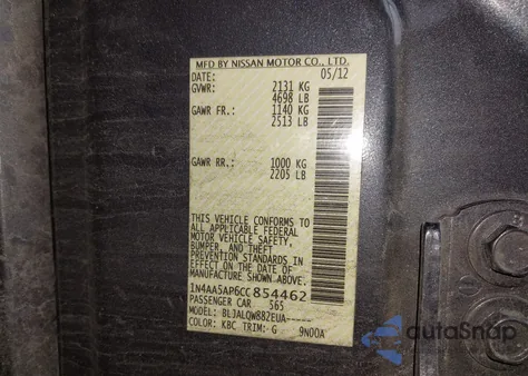 2012 Nissan Maxima 3.5 S from USA, damaged, VIN 1N4AA5AP6CC854462